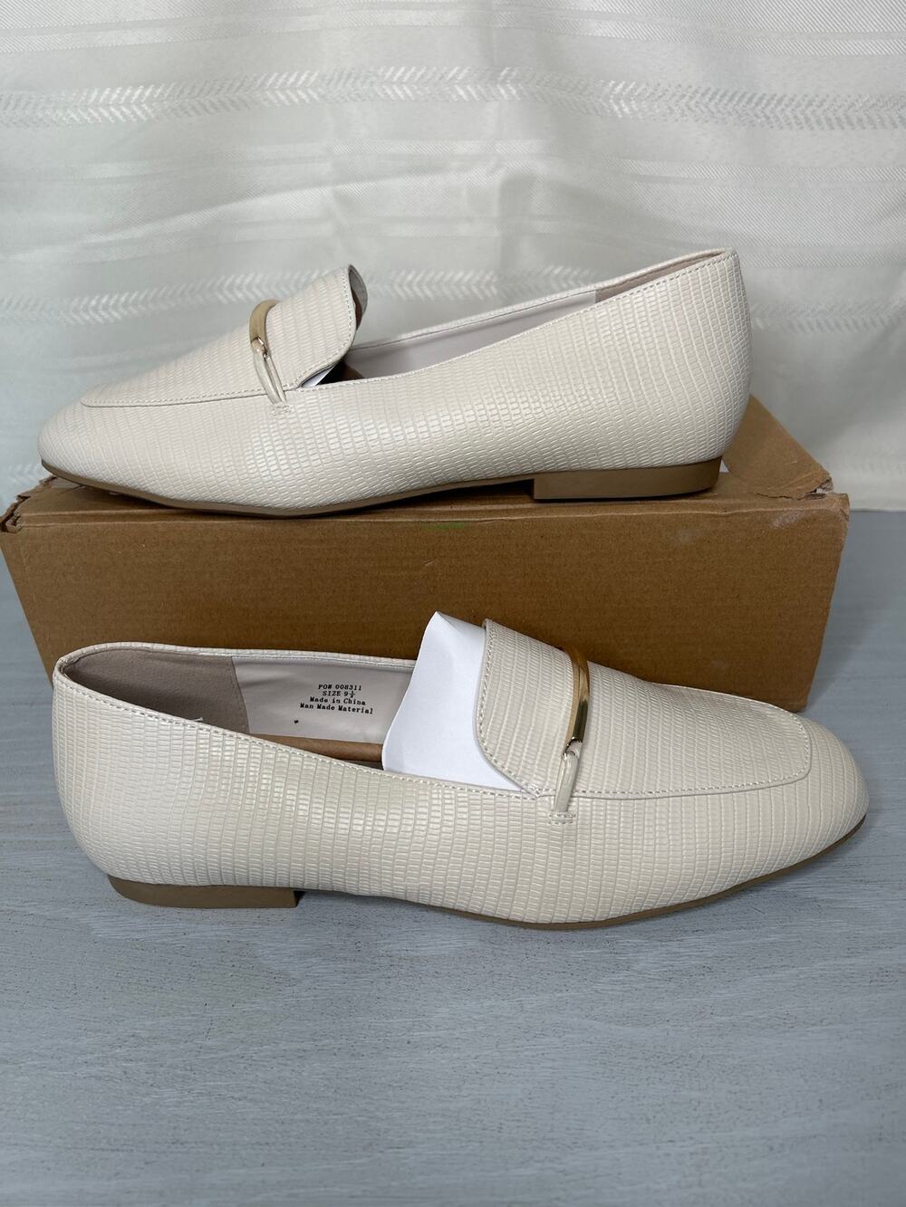 Journee Collection Wrenn Slip-On Square Toe Loafers Ivory Womens Size 9.5